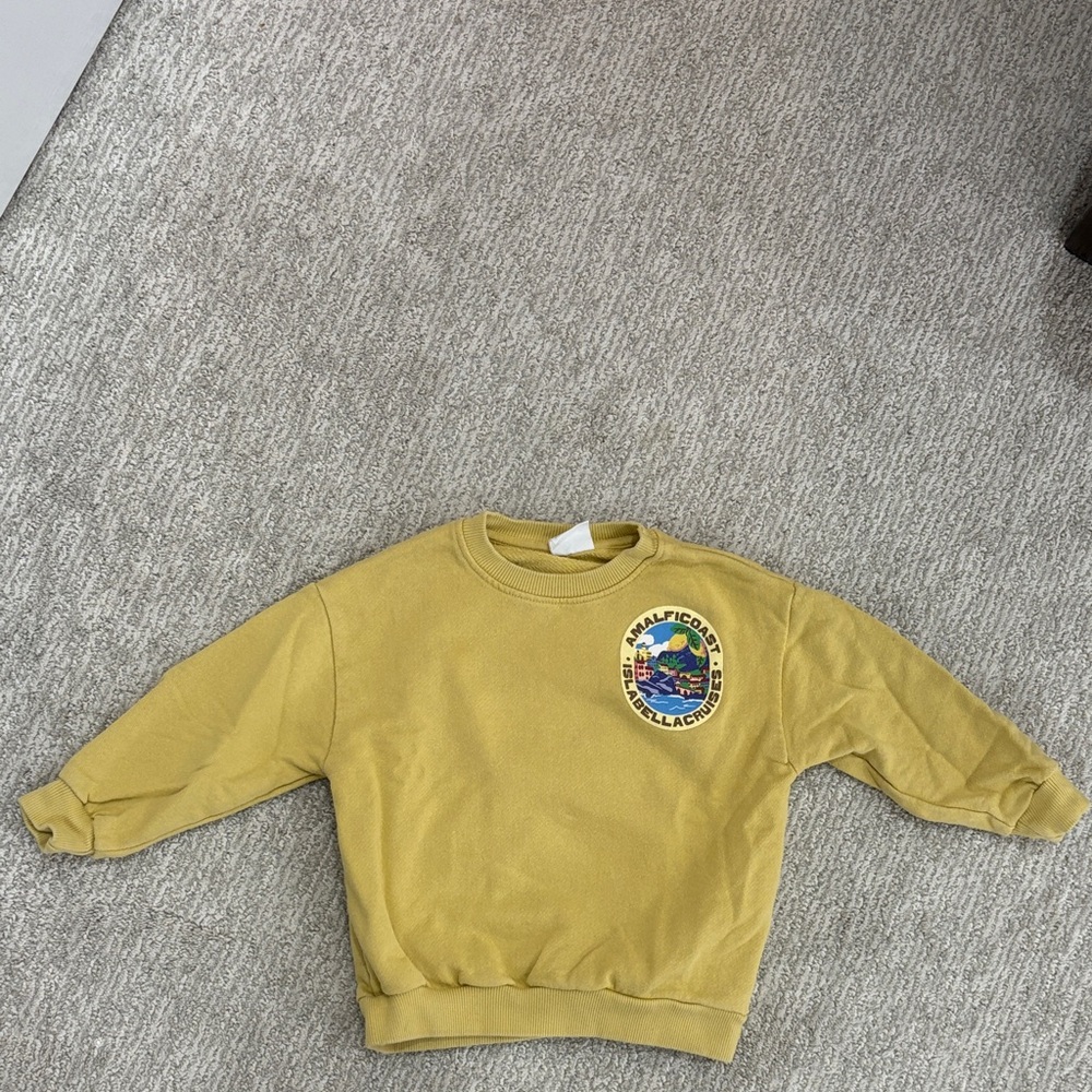 Zara Mustard Yellow Kids Crewneck Sweatshirt with Graphic Patch